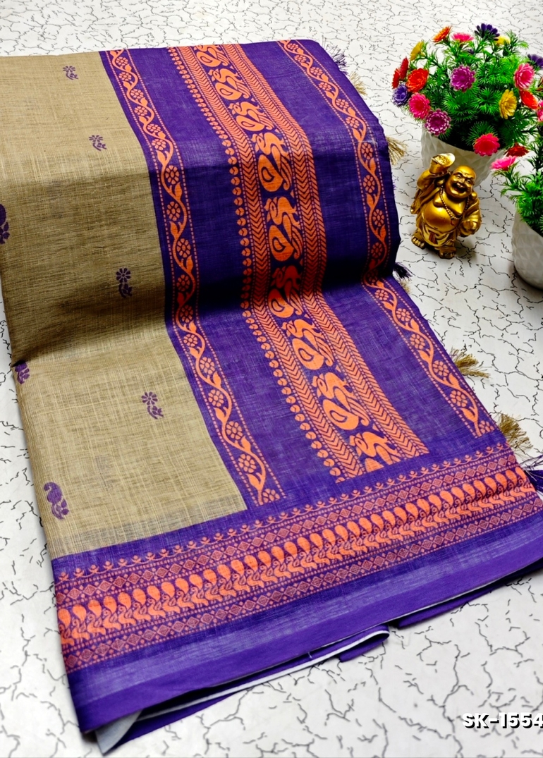 DIGITAL PRINTING KALIYANI LINEN COTTON SAREES - AS COLOR