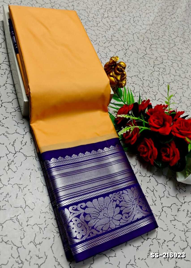 FANCY PLAIN SOFT SILK SAREES SILVAR  DESIGN BORDER  - LIGHT SANDLE