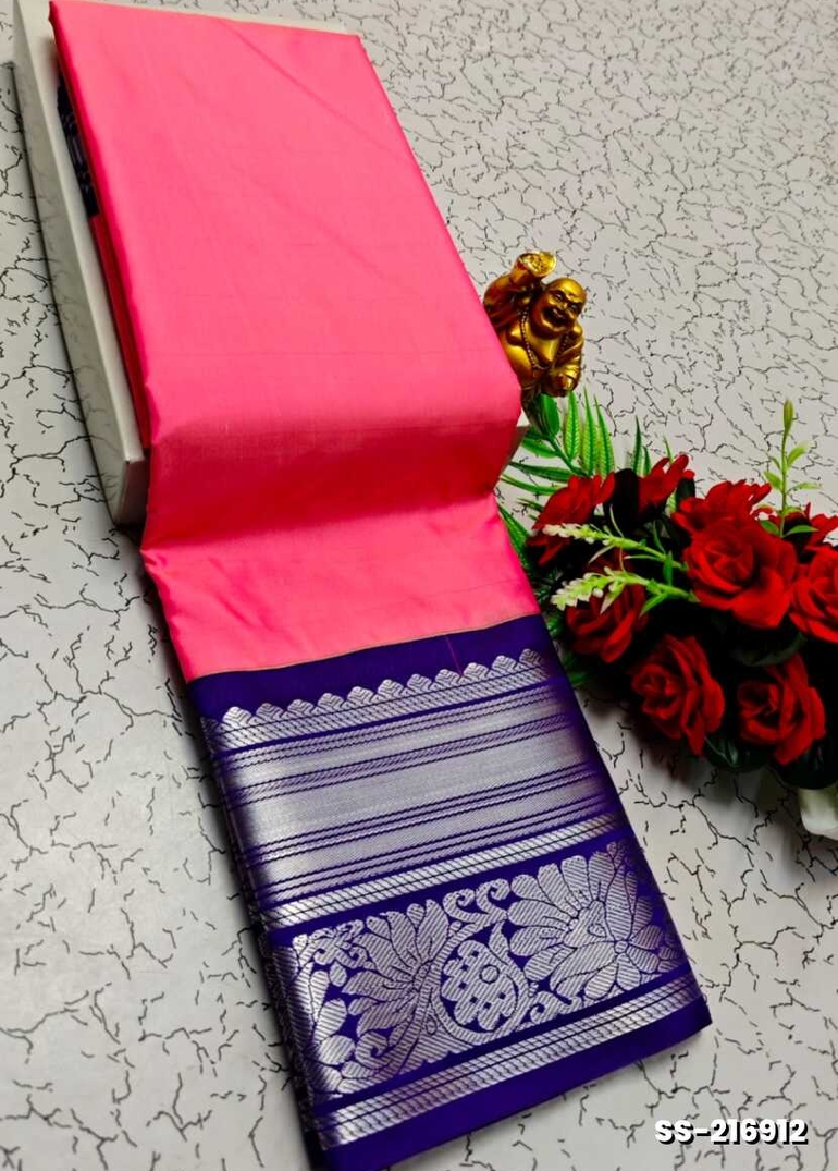 FANCY PLAIN SOFT SILK SAREES SILVAR DESIGN BORDER  - PINK