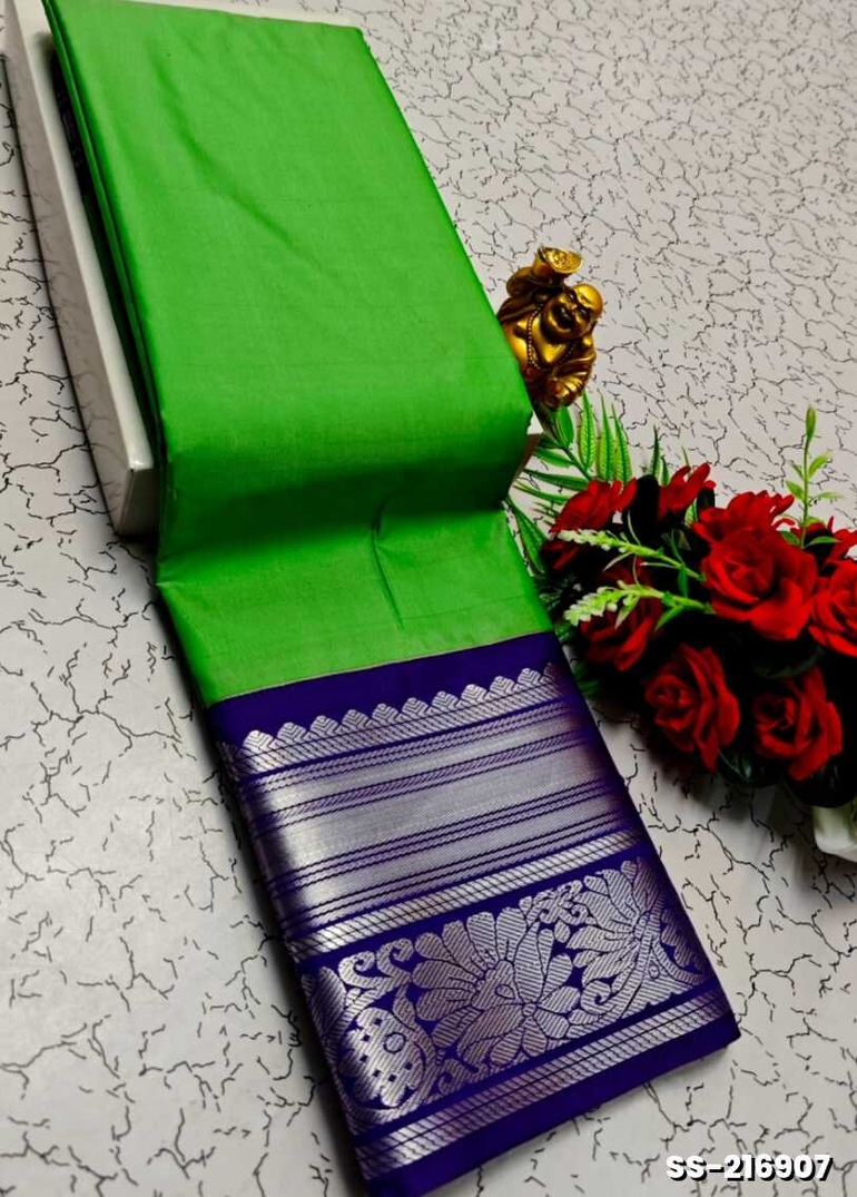 FANCY PLAIN SOFT SILK SAREES SILVAR  DESIGN BORDER  - TEAL COLOUR