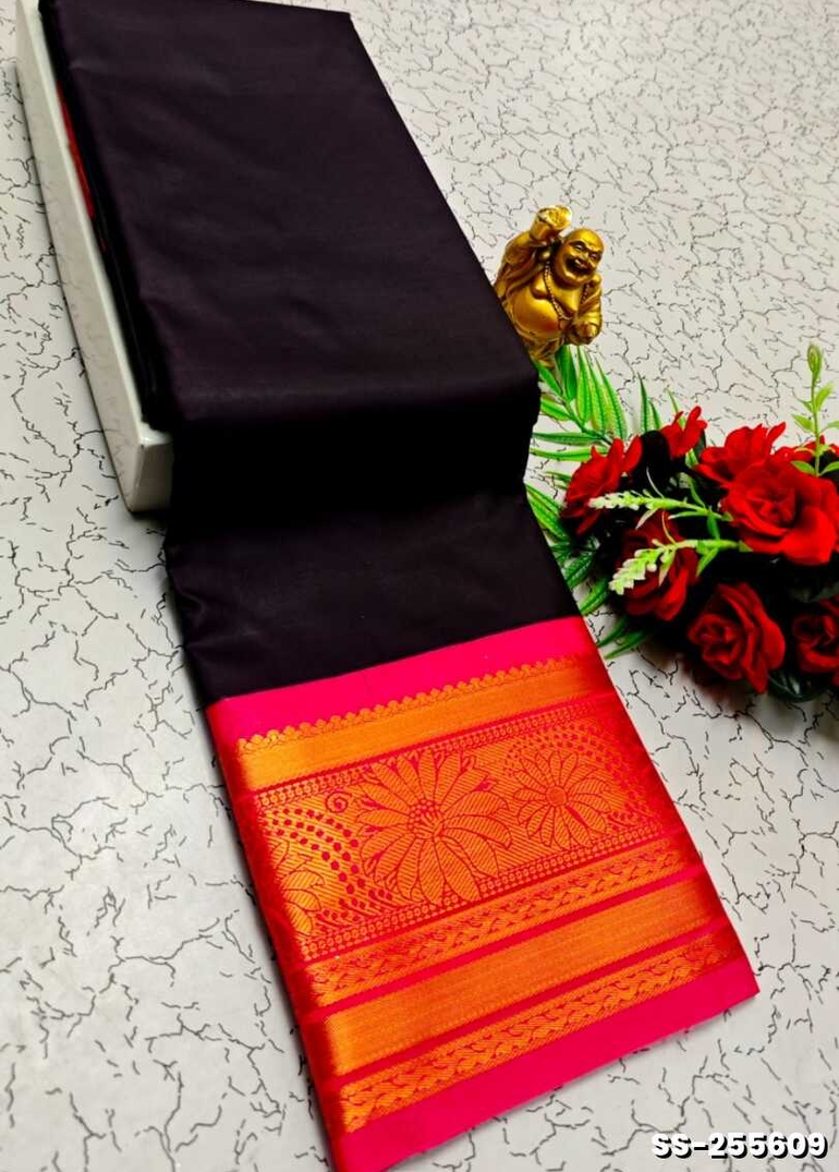 FANCY PLAIN SOFT SILK SAREES  COPPER DESIGN BORDER  - PURPLE COLOUR (1)