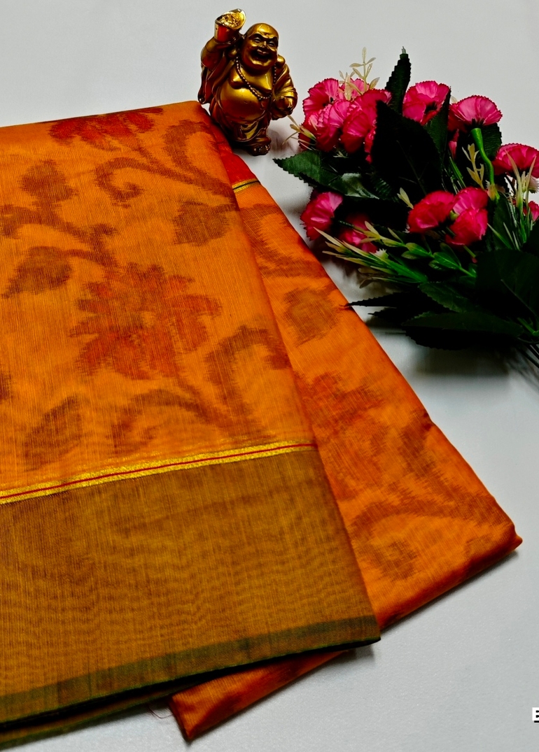 FANCY BANARASI POCHAMPALLY COTTON SAREES - ORANGE N