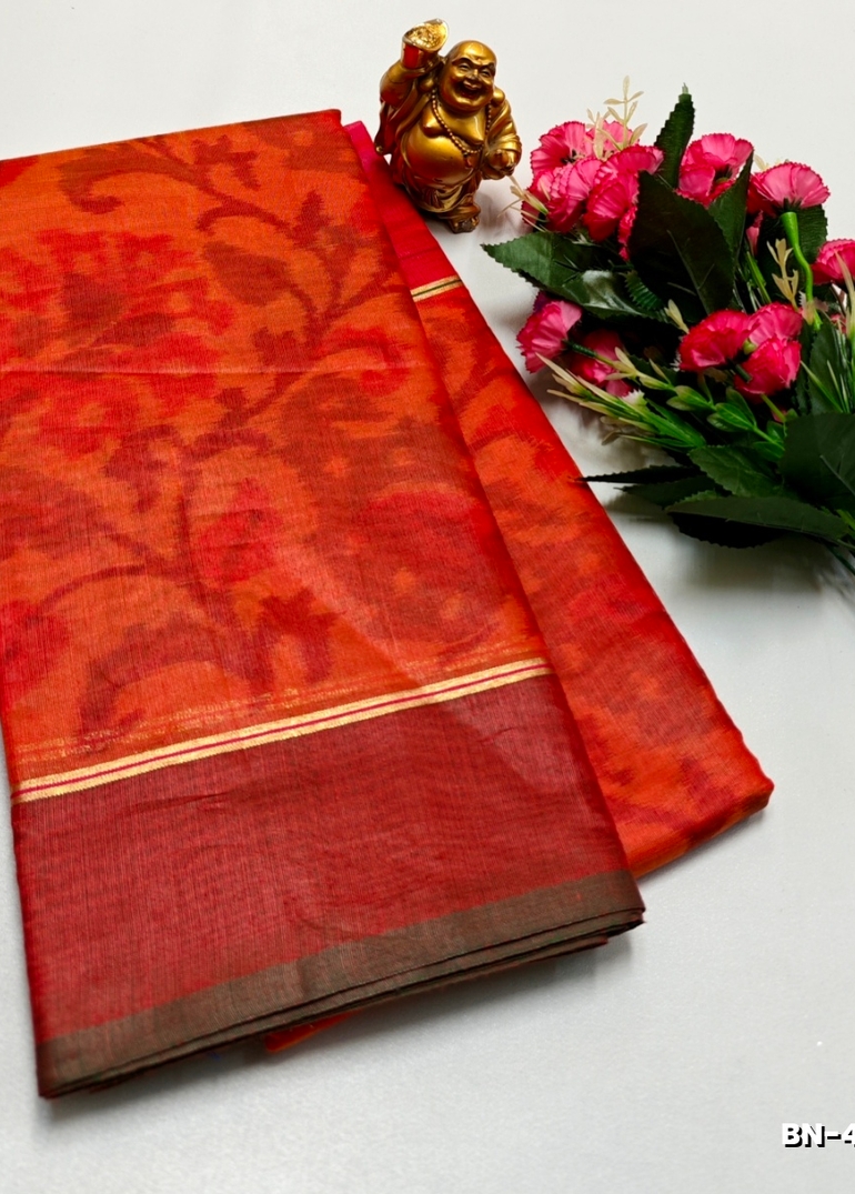 FANCY BANARASI POCHAMPALLY COTTON SAREES - ORANGE