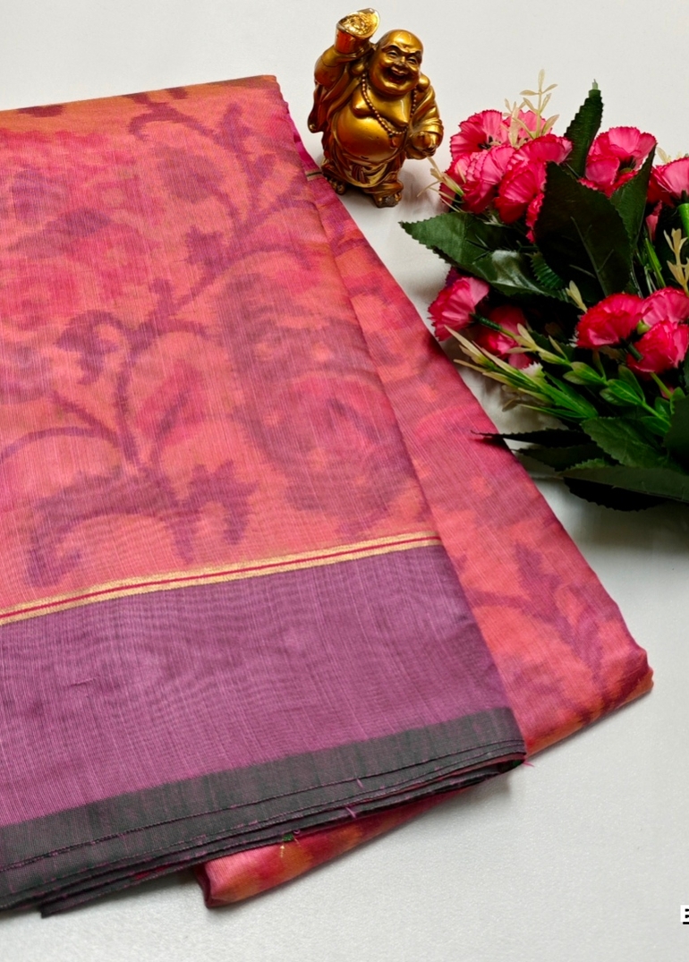 FANCY BANARASI POCHAMPALLY COTTON SAREES - BABY PINK