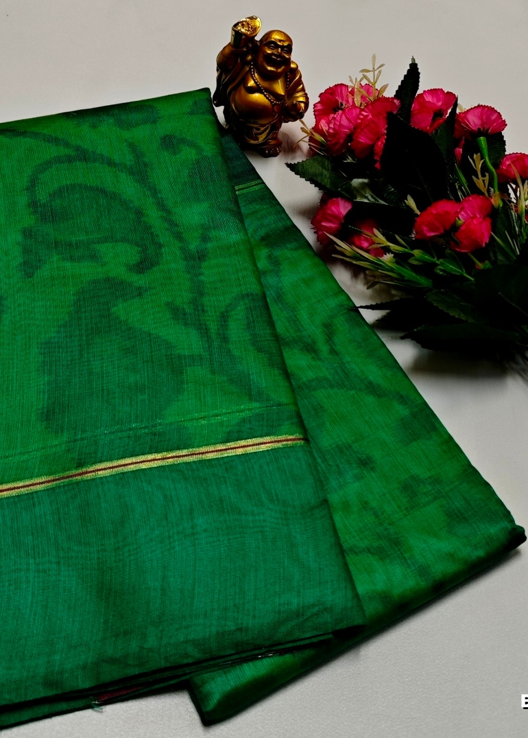 FANCY BANARASI POCHAMPALLY COTTON SAREES - GREEN (1)