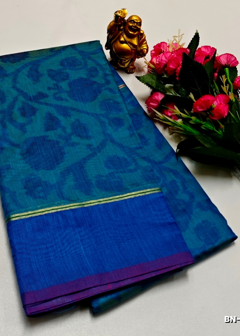 FANCY BANARASI POCHAMPALLY COTTON SAREES - ROYAL BLUE