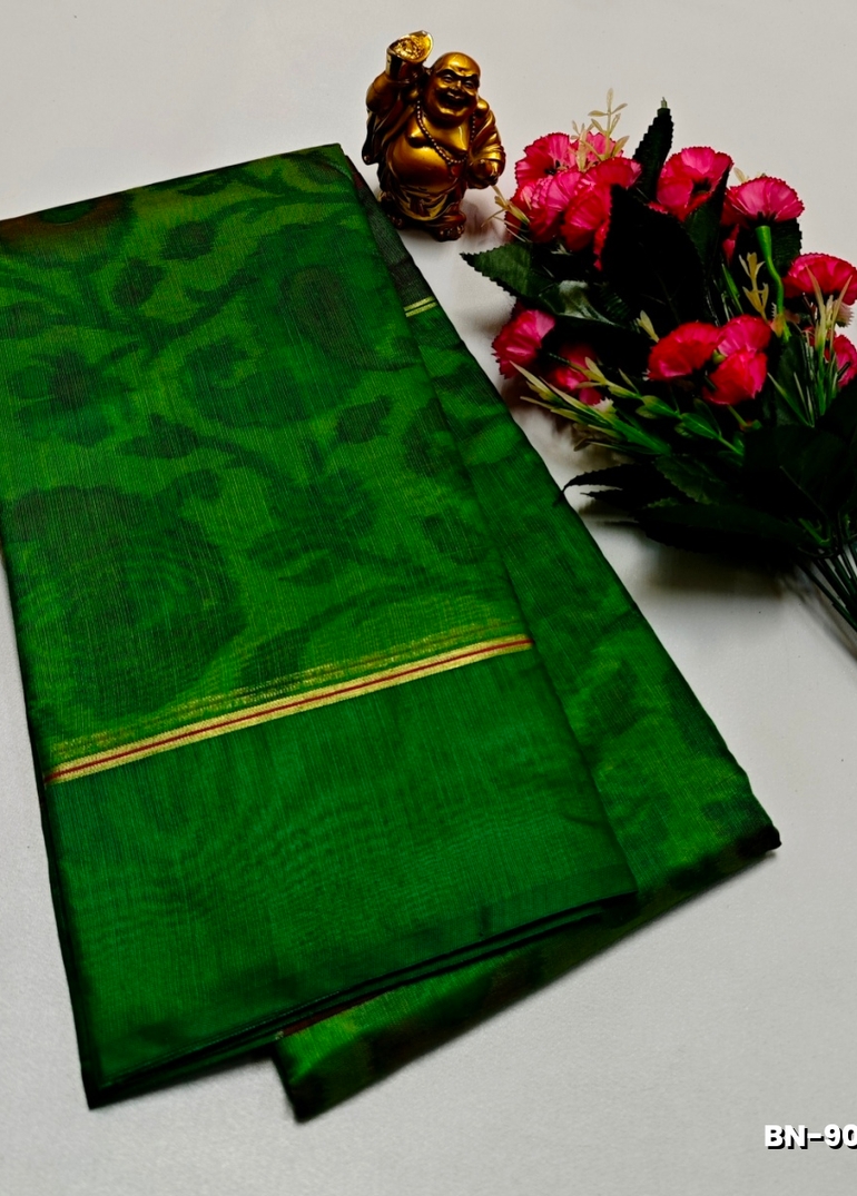 FANCY BANARASI POCHAMPALLY COTTON SAREES - BOTTLE GREEN
