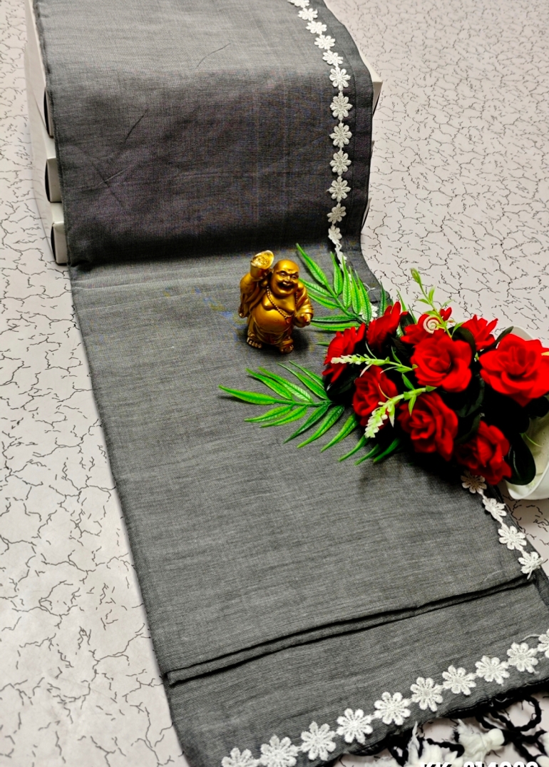 Handloom Khadi Cotton Saree With Hand Painted  Work - AS COLOR