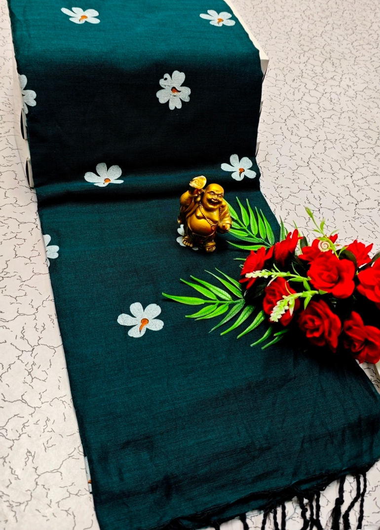 Handloom Khadi Cotton Saree With Hand Painted  Work - LIGHT BLUE