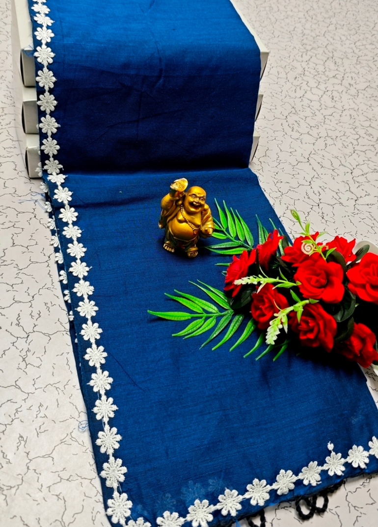 Handloom Khadi Cotton Saree With Hand Painted  Work - BULE