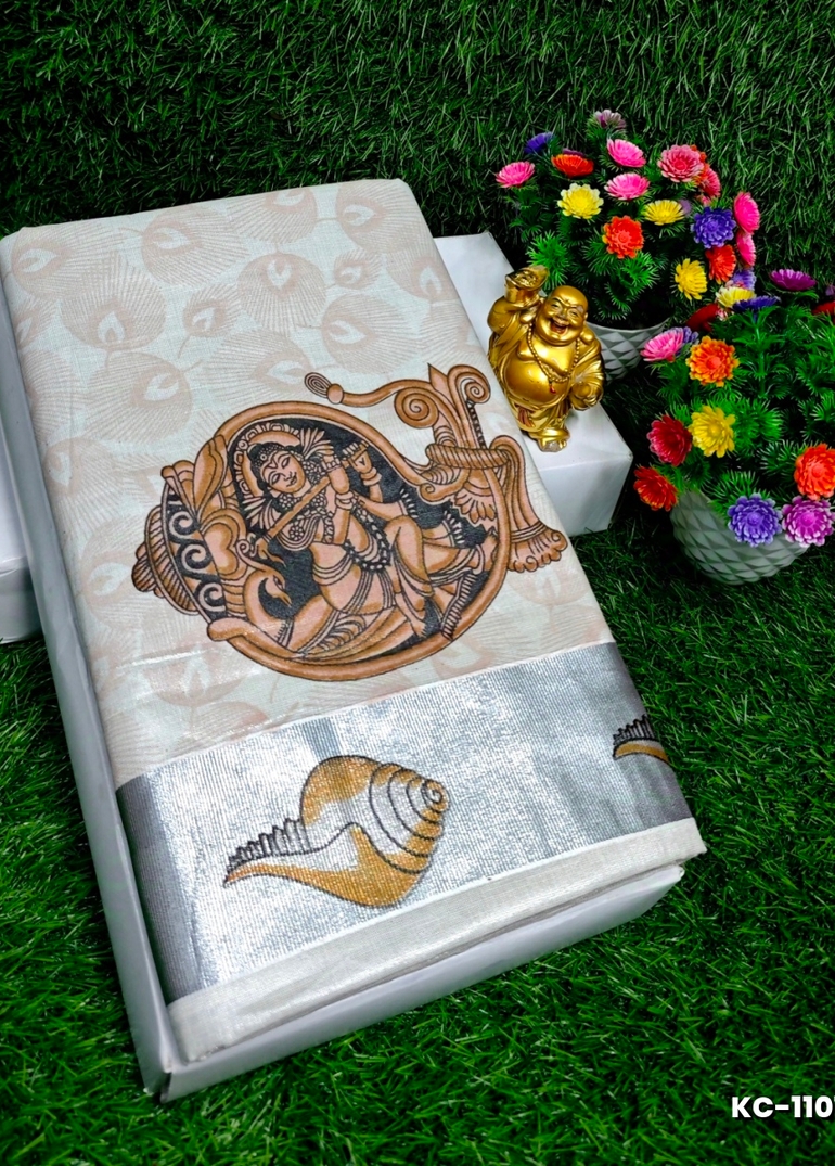 TRENDING KERALA SPECIAL FULL WORK EMBOSSED DIGITAL PRINTING TISSUE SAREE COLLECTIONS - AS COLOR
