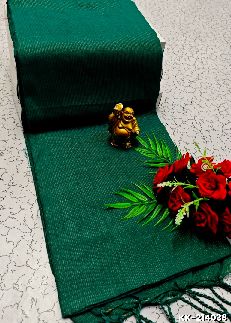 Handloom Khadi Cotton Saree With Hand Painted  Work - DARK GREEN