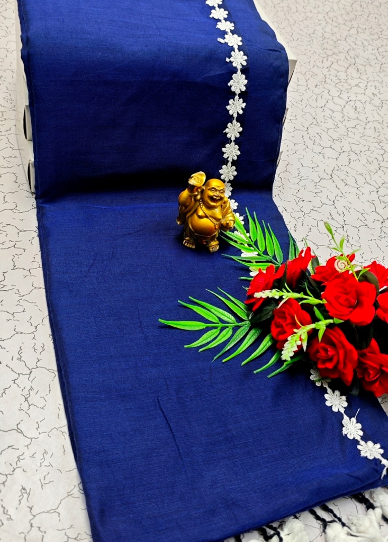 Handloom Khadi Cotton Saree With Hand Painted  Work - NAVY COLOUR