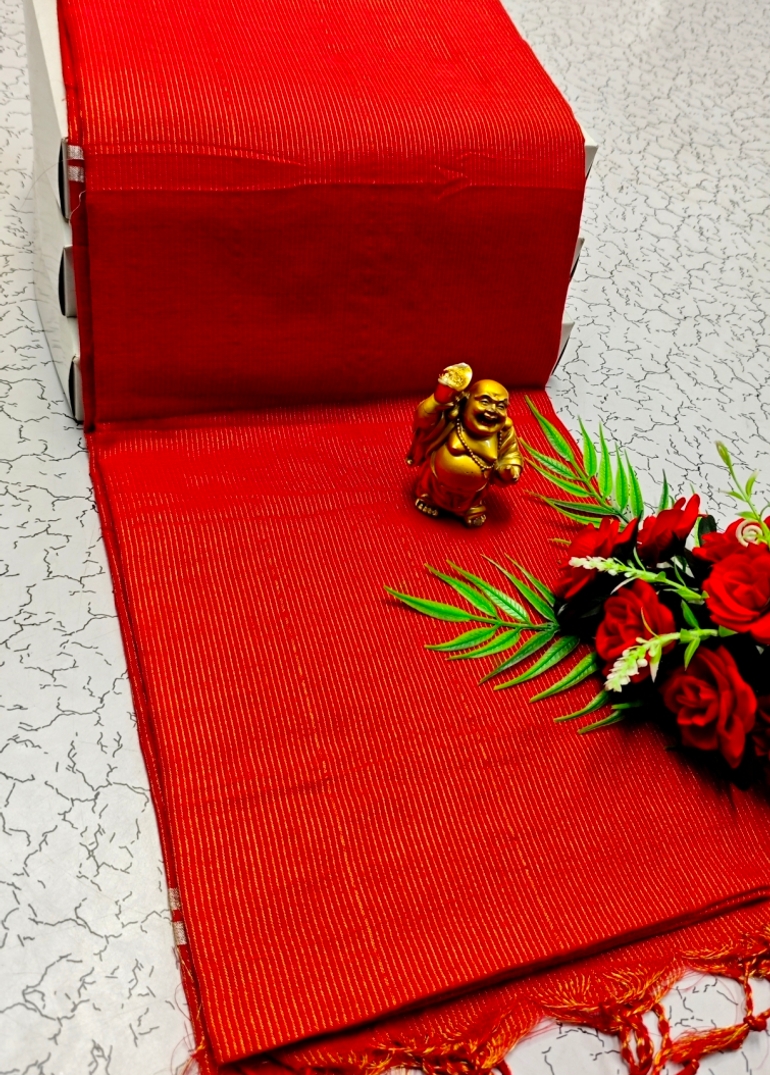 Handloom Khadi Cotton Saree With Hand Painted  Work - RED