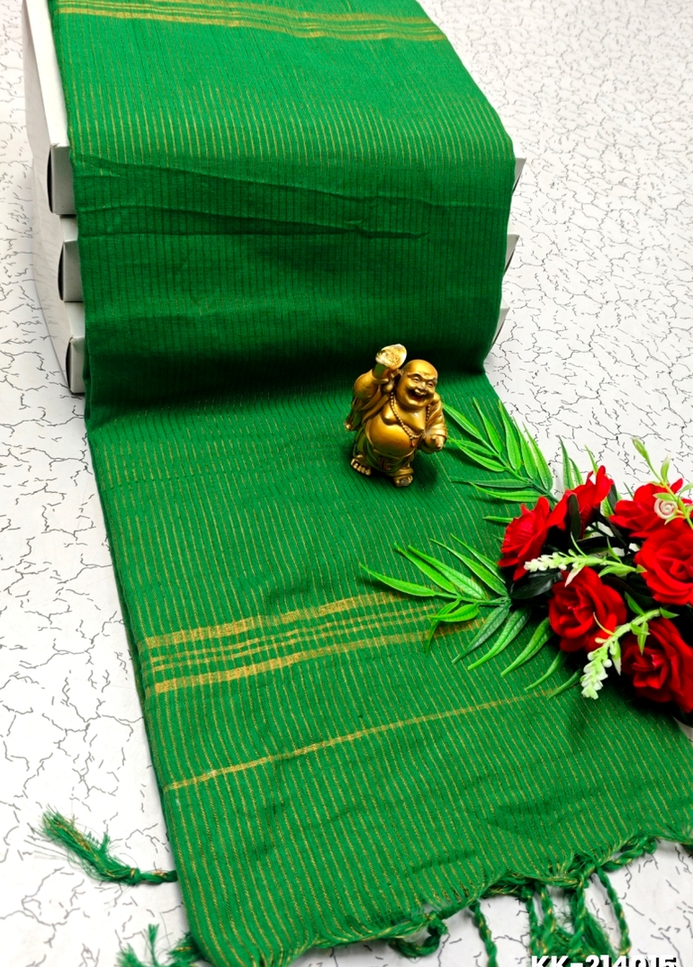 Handloom Khadi Cotton Saree With Hand Painted  Work - GREEN