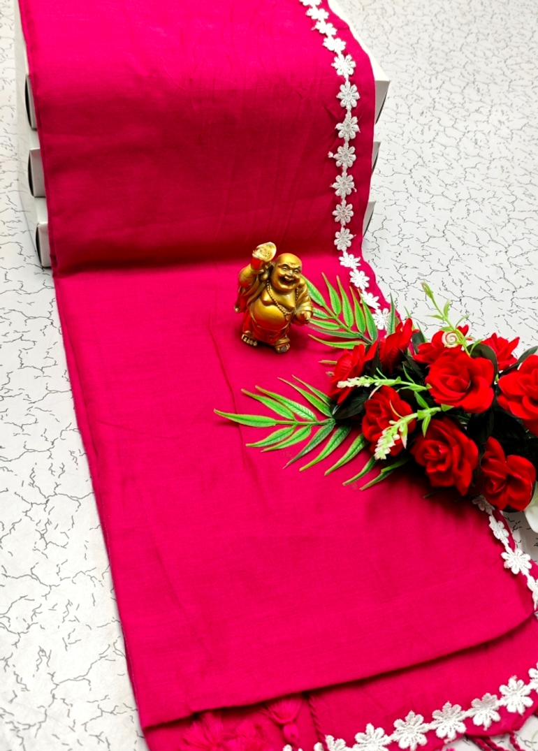 Handloom Khadi Cotton Saree With Hand Painted  Work - PINK