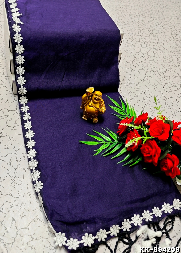 Handloom Khadi Cotton Saree With Hand Painted Work - PURPLE COLOUR