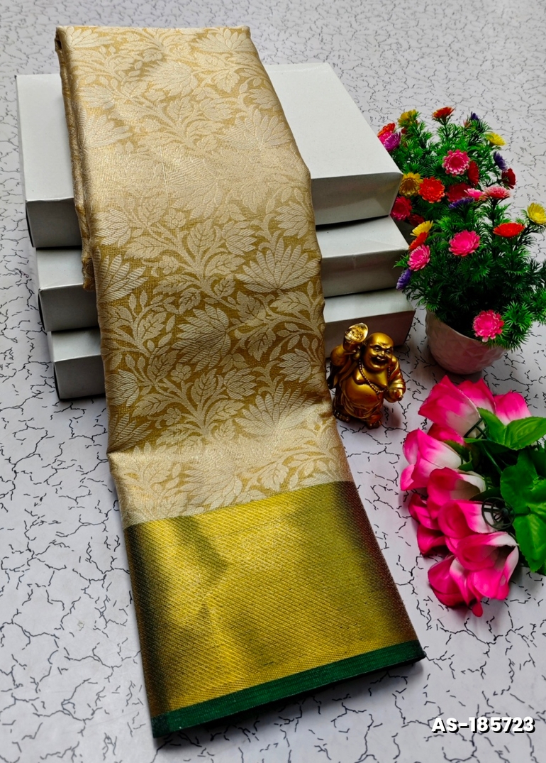 NITA AMBANI INSPIRED BANARASI TISSUE SILK SAREE - LIGHT SANDLE (1)
