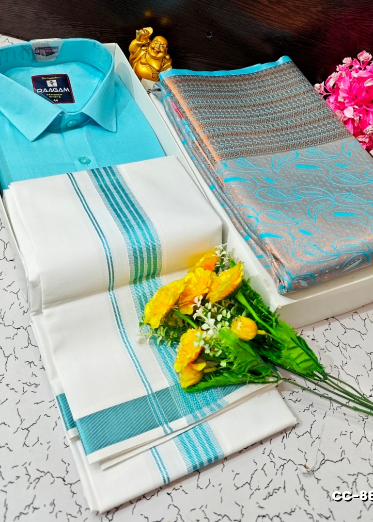 COUPLE COMBO MATCHING AND  MATCHING TRADITIONAL SET - LIGHT SKY BLUE