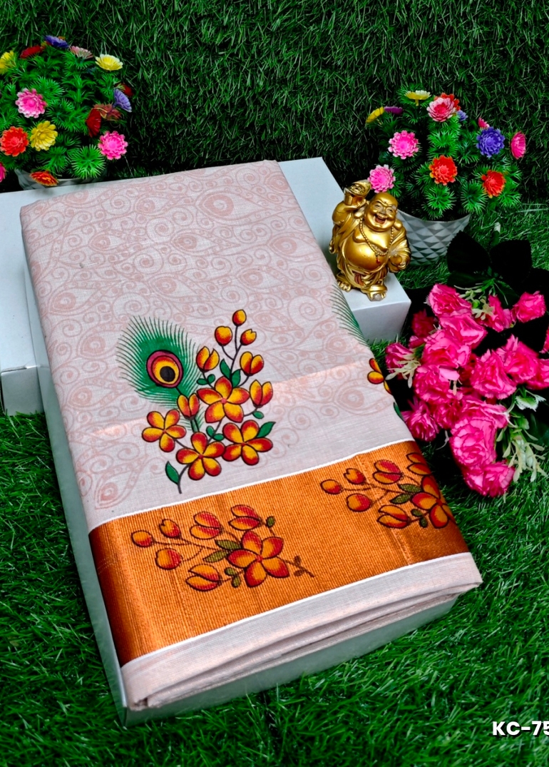 TRENDING KERALA SPECIAL FULL WORK EMBOSSED DIGITAL PRINTING TISSUE SAREE COLLECTIONS - PETCH (6)