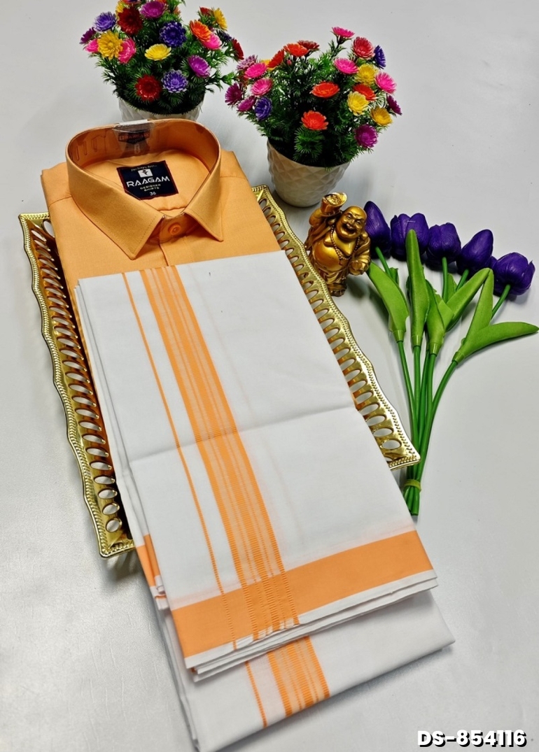TRADITIONAL MEN  DHOTI SHIRT  TRENDING COLLECTION - ORANGE