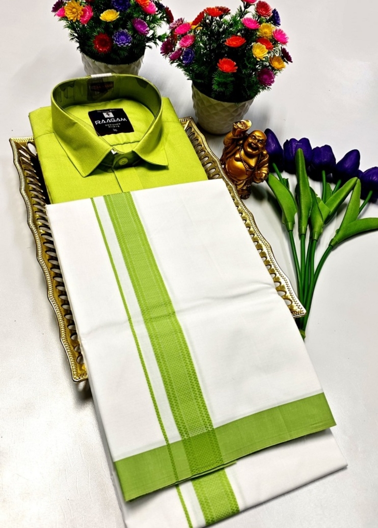 TRADITIONAL MEN  DHOTI SHIRT  TRENDING COLLECTION - PARET GREEN