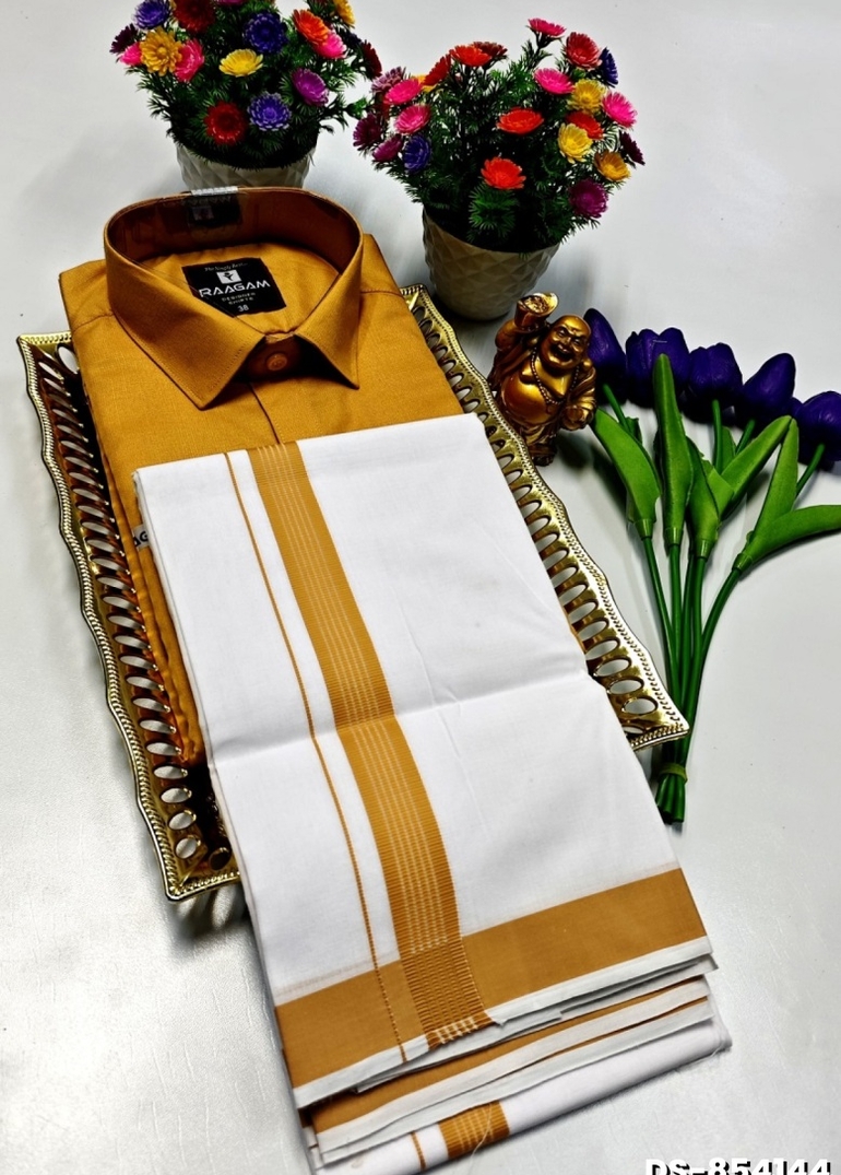 TRADITIONAL MEN  DHOTI SHIRT  TRENDING COLLECTION - LIGHT YELLOW