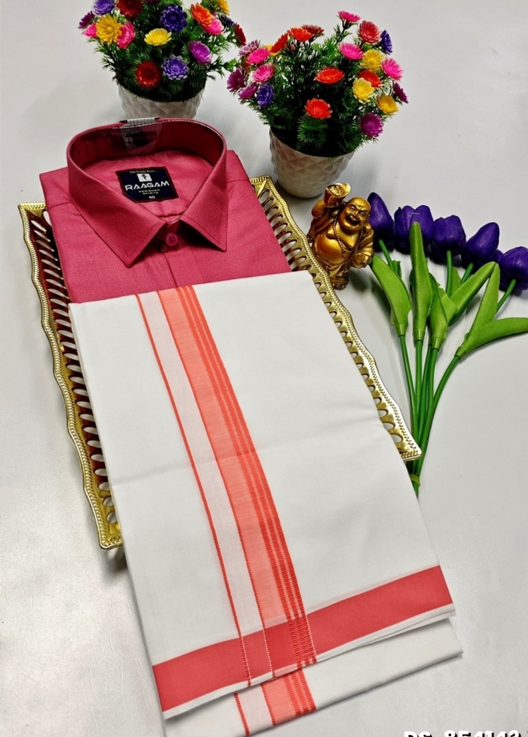 TRADITIONAL MEN  DHOTI SHIRT  TRENDING COLLECTION - LIGHT PINK