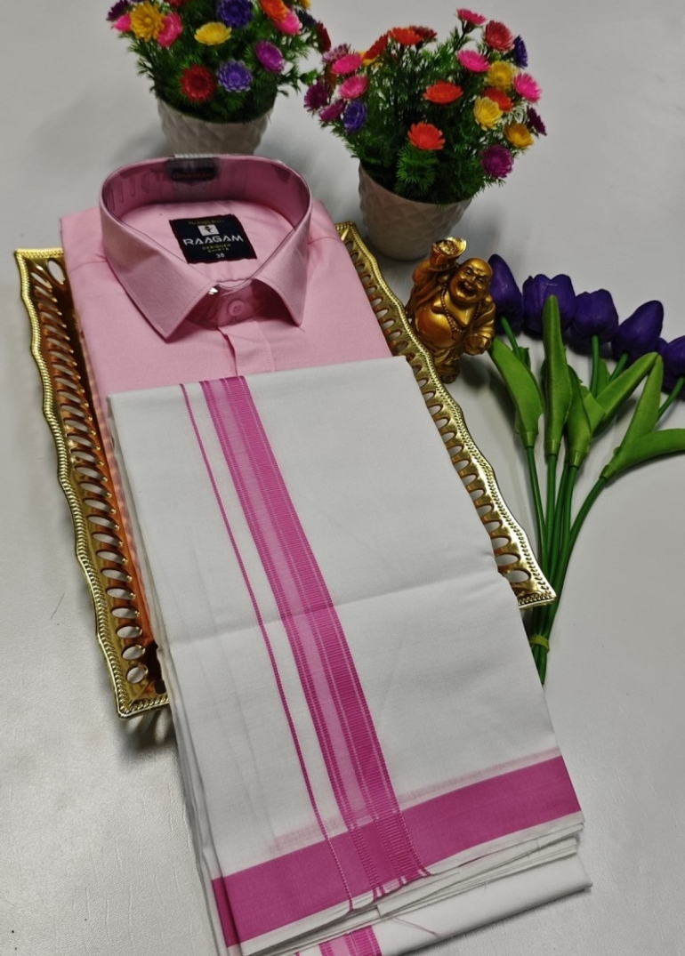 TRADITIONAL MEN  DHOTI SHIRT  TRENDING COLLECTION - BABY PINK