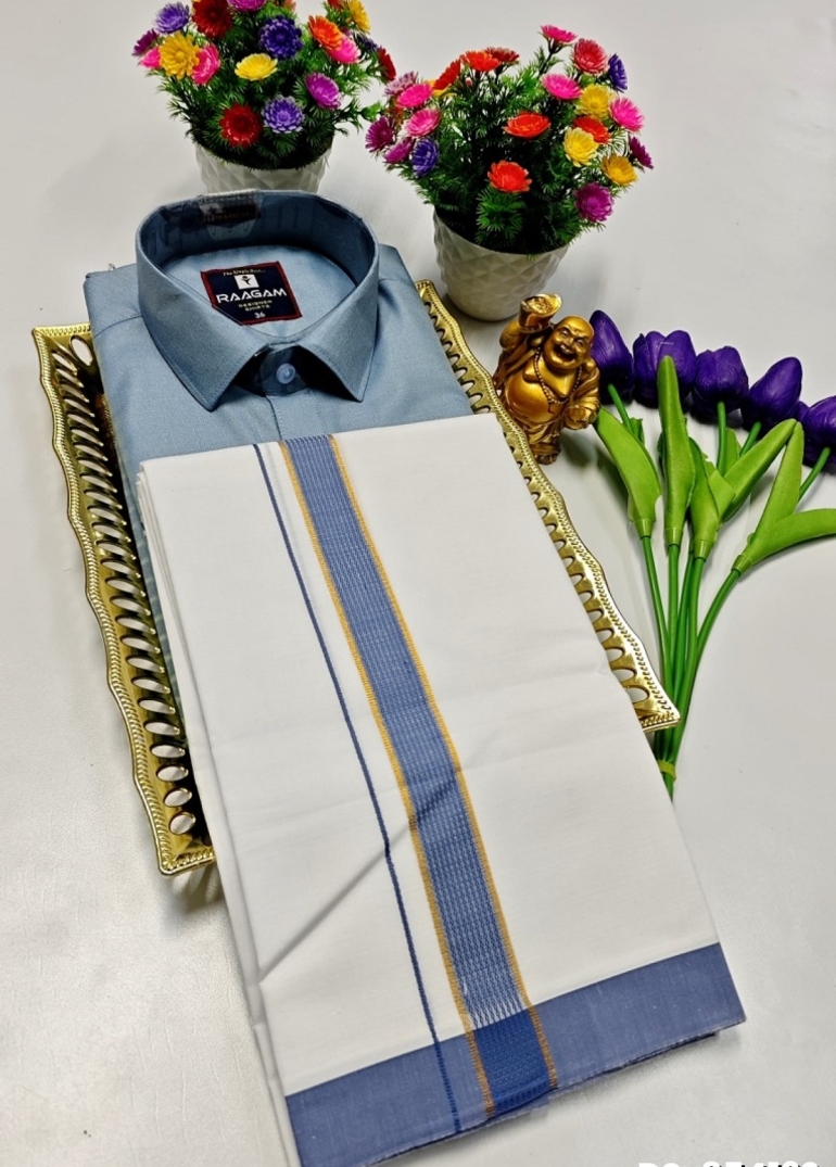 TRADITIONAL MEN  DHOTI SHIRT  TRENDING COLLECTION - LIGHT SKY BLUE