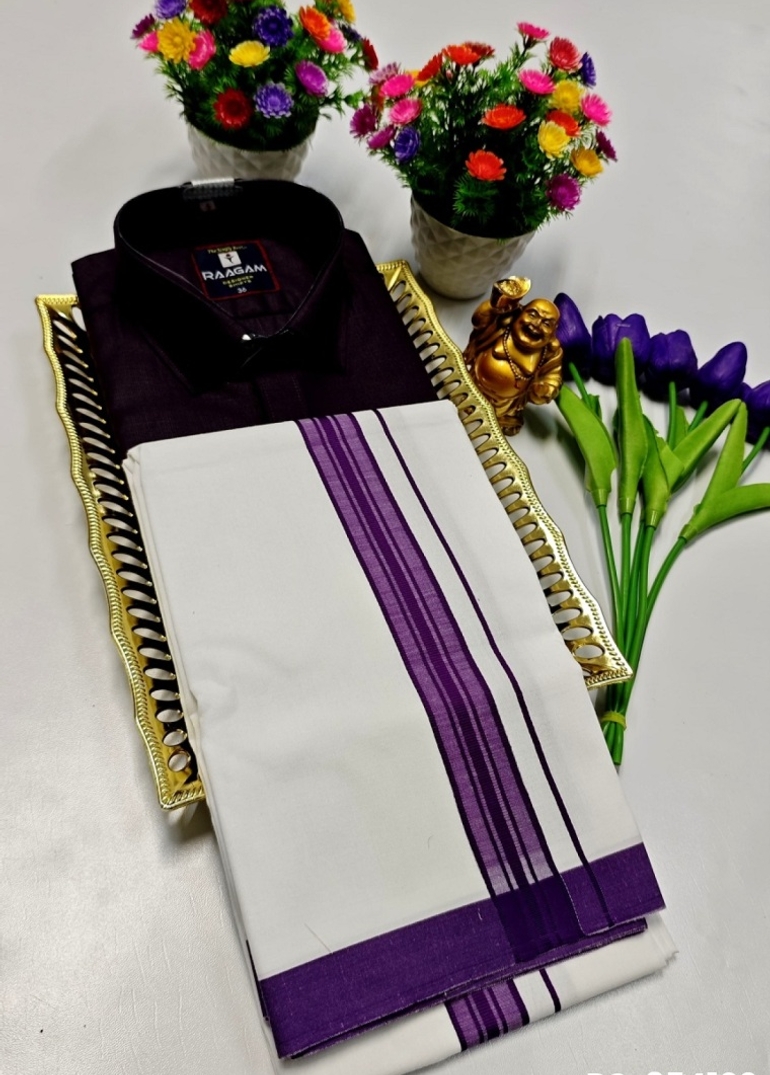 TRADITIONAL MEN  DHOTI SHIRT  TRENDING COLLECTION - PURPLE COLOUR