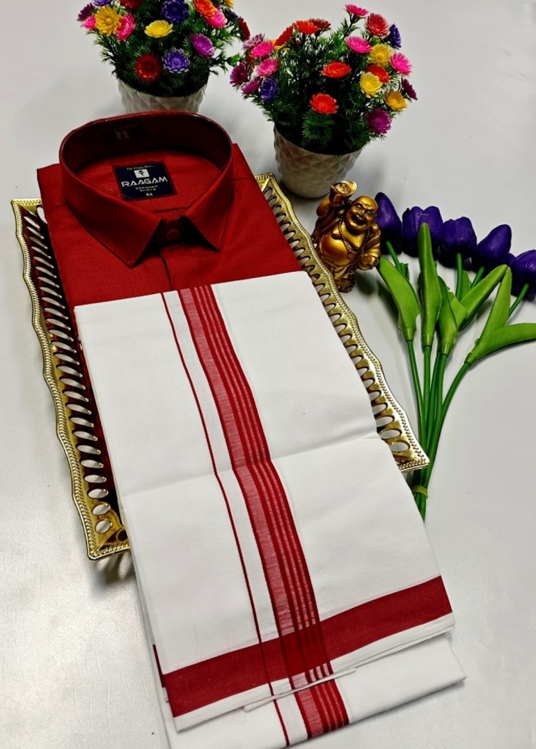 TRADITIONAL MEN  DHOTI SHIRT  TRENDING COLLECTION - RED