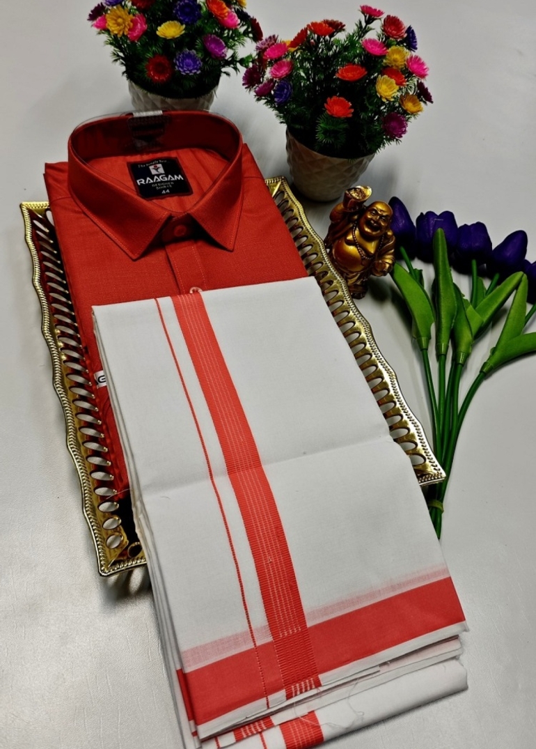 TRADITIONAL MEN  DHOTI SHIRT  TRENDING COLLECTION - ORANGE N