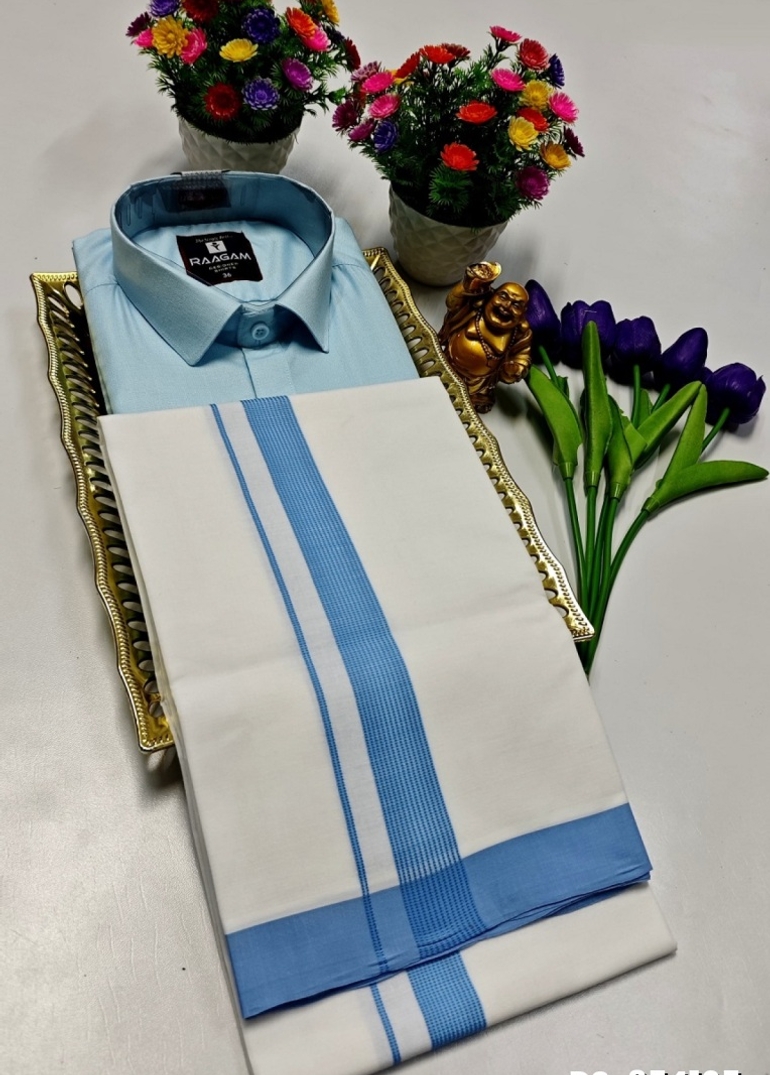 TRADITIONAL MEN  DHOTI SHIRT  TRENDING COLLECTION - SKY BLUE