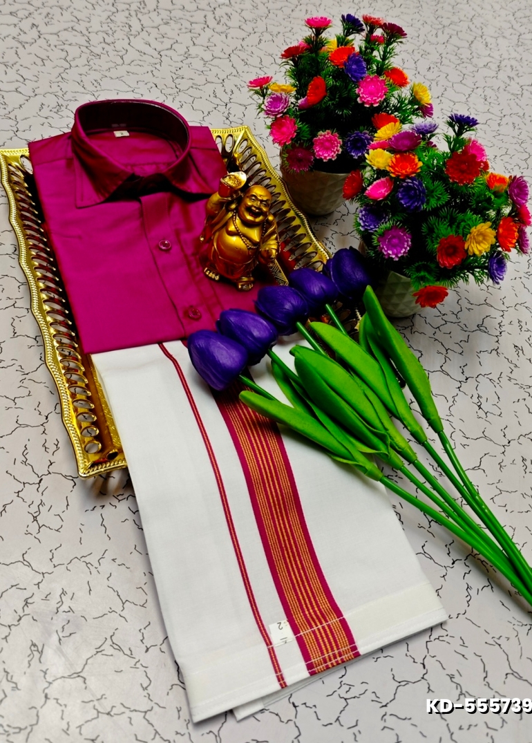 SHIRTS & DHOTIS COMBO FOR MENS ADJUSTABLE DHOTIS WITH COLOUR MATCHING BORDER BEST CHOICE FOR BOYS - VADAMALLI