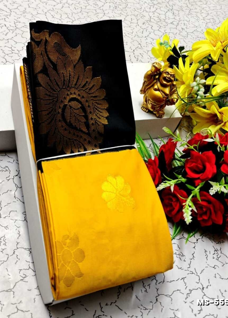 MODERN FANCY  SOFT SILK SAREES WITH BUTTA DESIGN - LIGHT YELLOW