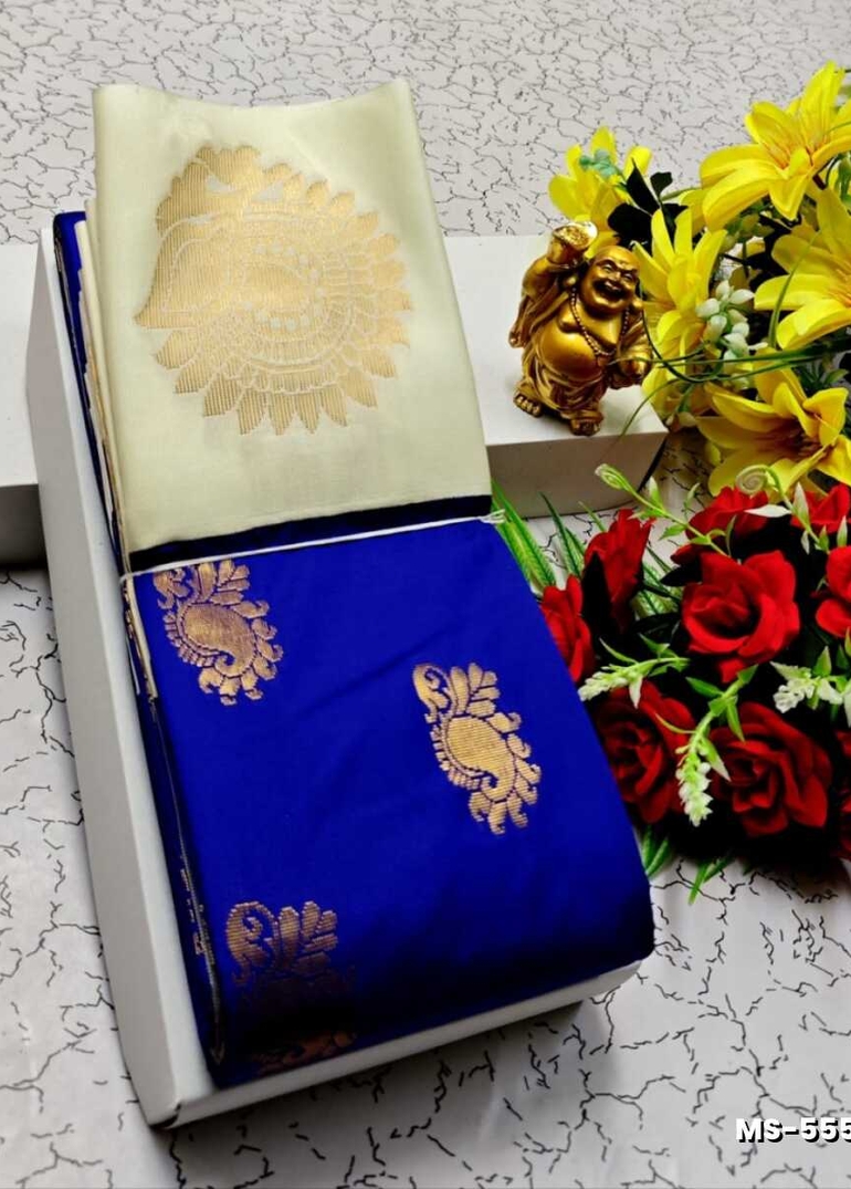 MODERN FANCY  SOFT SILK SAREES WITH BUTTA DESIGN - ROYAL BLUE