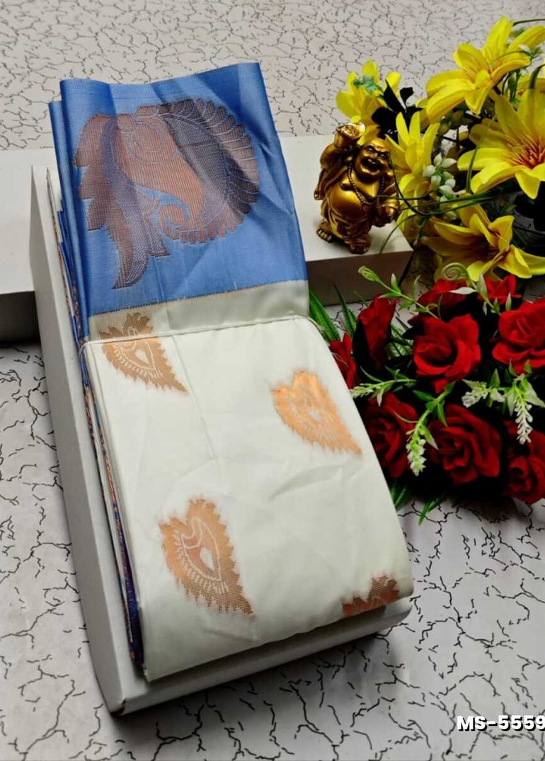 MODERN FANCY  SOFT SILK SAREES WITH BUTTA DESIGN - WHITE