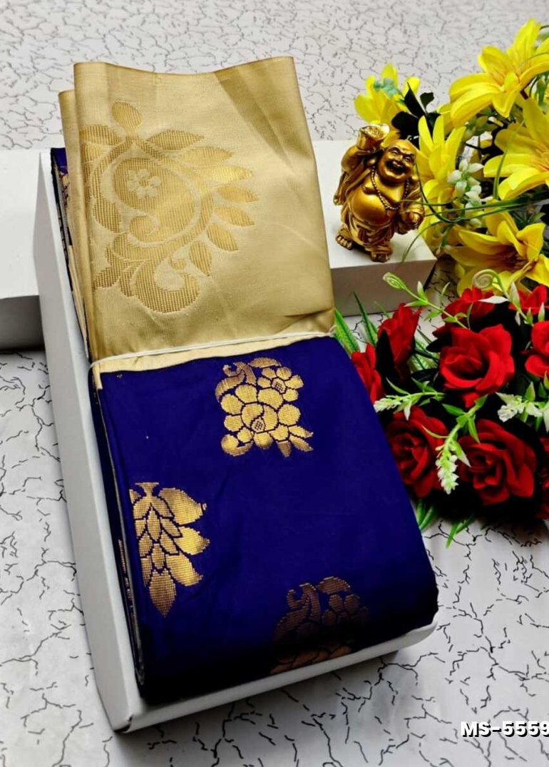 MODERN FANCY  SOFT SILK SAREES WITH BUTTA DESIGN - NAVY COLOUR