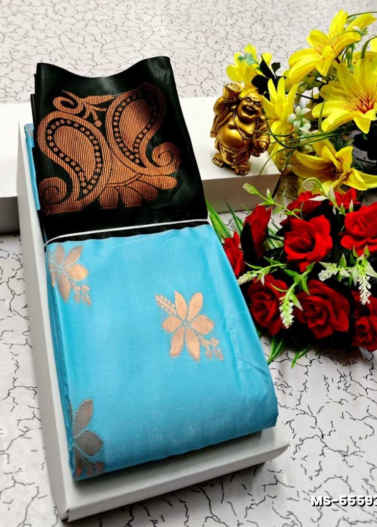MODERN FANCY  SOFT SILK SAREES WITH BUTTA DESIGN - DARK SKY BLUE