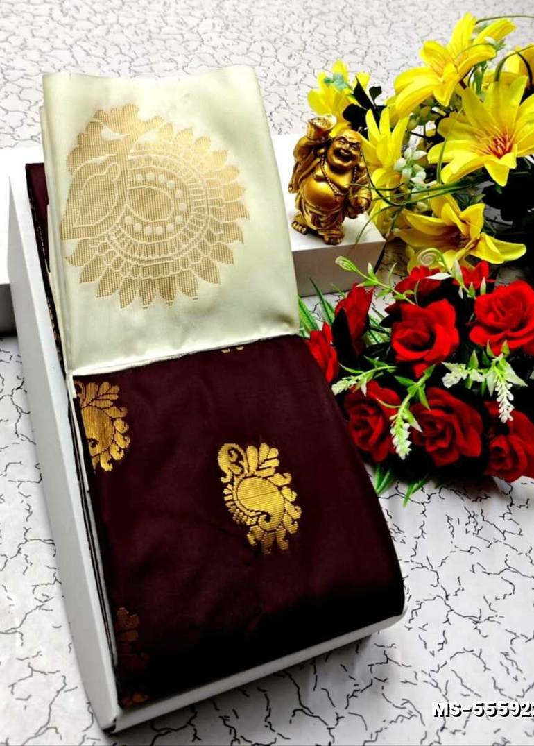 MODERN FANCY  SOFT SILK SAREES WITH BUTTA DESIGN - COFEE BROWN