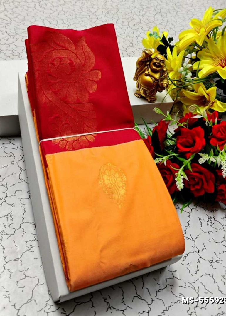 MODERN FANCY  SOFT SILK SAREES WITH BUTTA DESIGN - ORANGE N