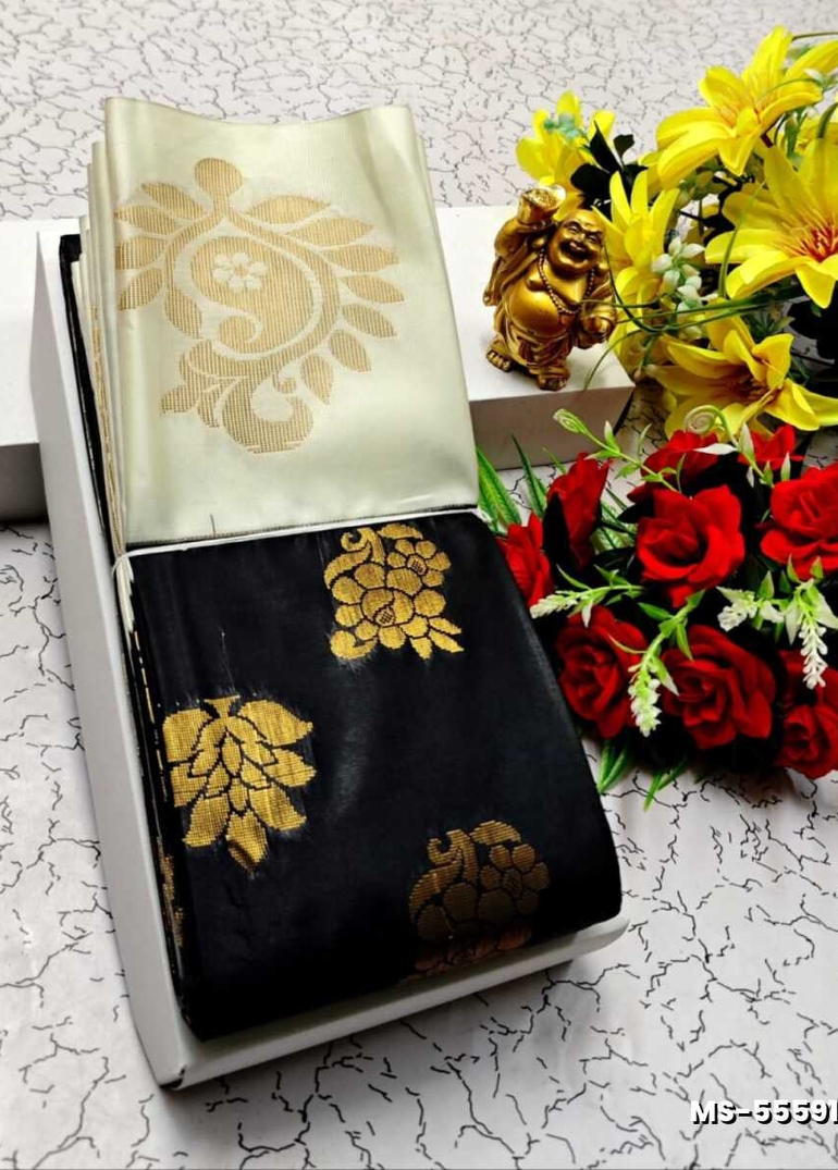MODERN FANCY  SOFT SILK SAREES WITH BUTTA DESIGN - BLACK