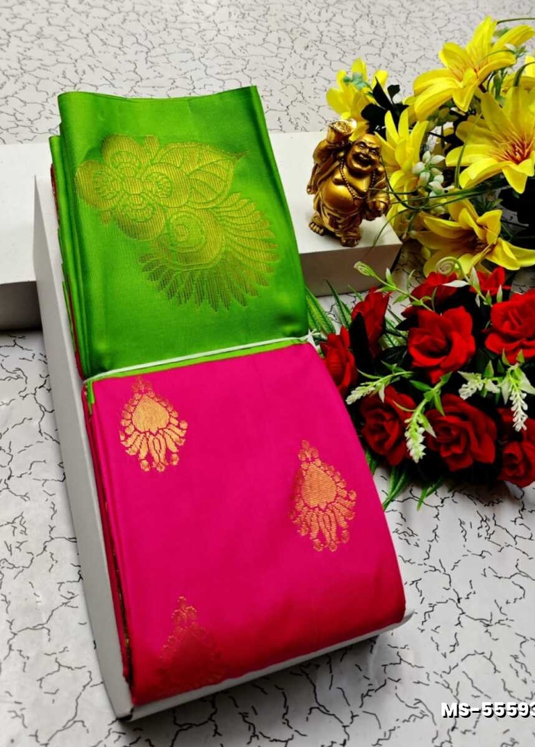 MODERN FANCY  SOFT SILK SAREES WITH BUTTA DESIGN - DARK PINK