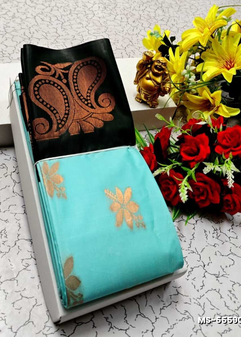 MODERN FANCY  SOFT SILK SAREES WITH BUTTA DESIGN - SKY BLUE