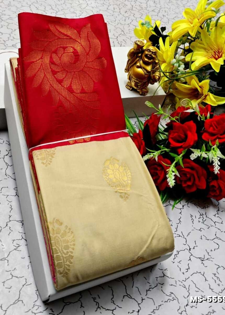 MODERN FANCY  SOFT SILK SAREES WITH BUTTA DESIGN - LIGHT SANDLE