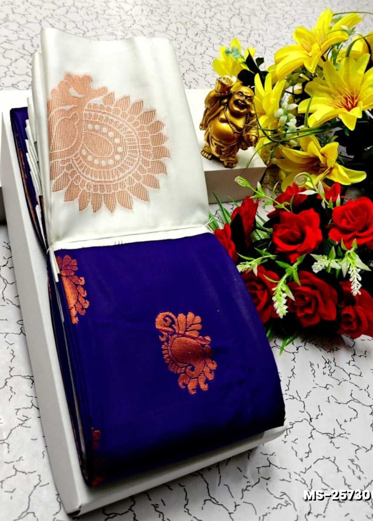 MODERN FANCY SOFT SILK SAREES WITH BUTTA DESIGN - ROYAL BLUE