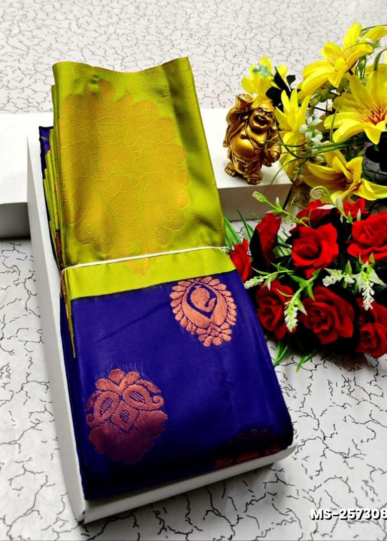 MODERN FANCY SOFT SILK SAREES WITH BUTTA DESIGN - NAVY COLOUR