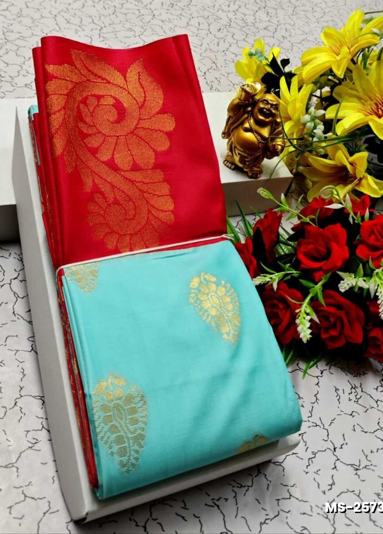 MODERN FANCY SOFT SILK SAREES WITH BUTTA DESIGN - DARK SKY BLUE