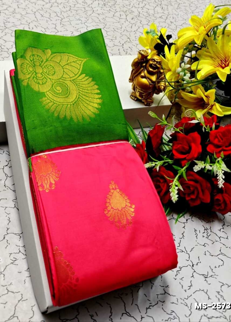 MODERN FANCY SOFT SILK SAREES WITH BUTTA DESIGN - DARK PINK